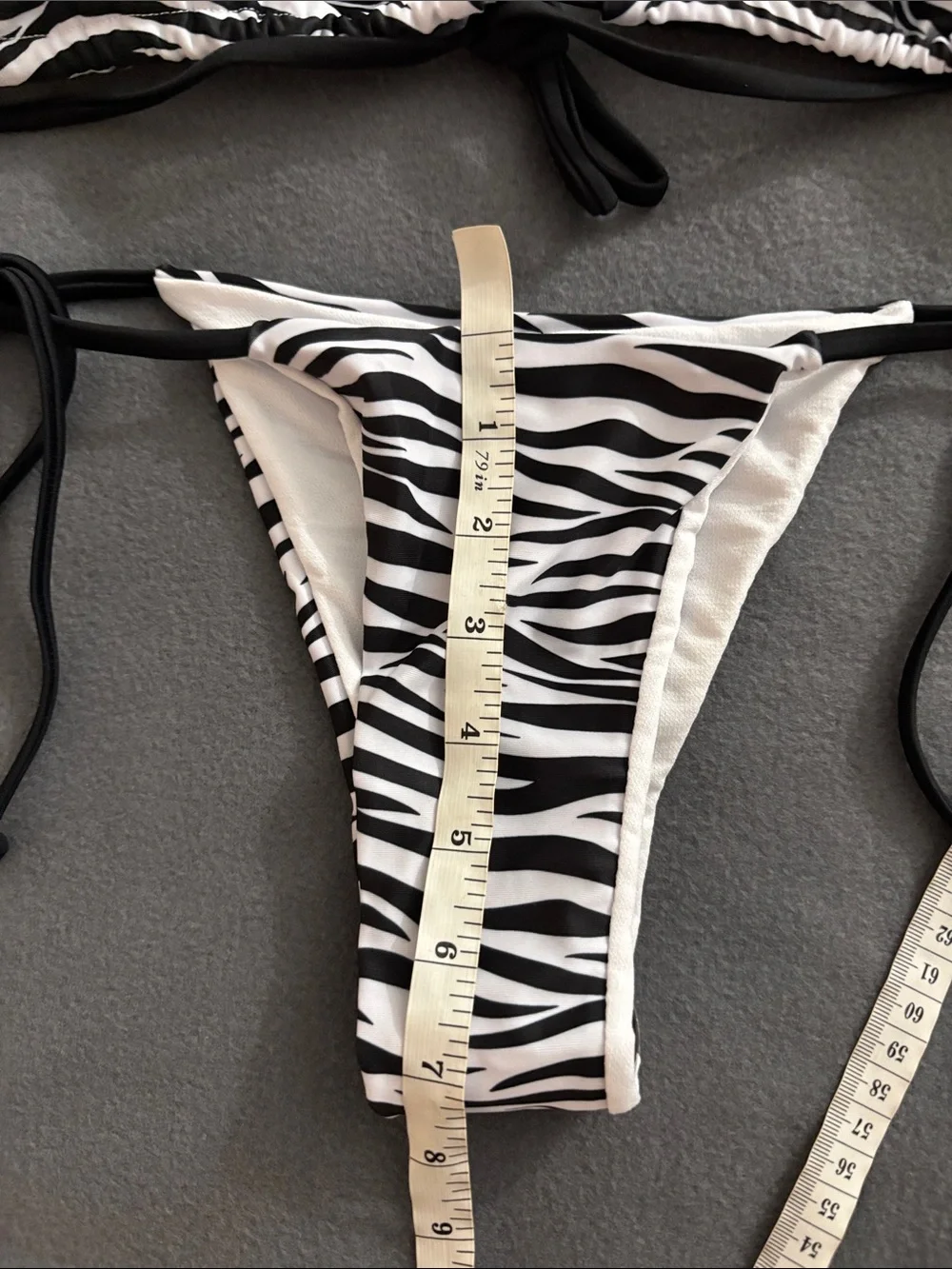 Zebra Print String Bikini Set Black White Triangle Swimwear Medium